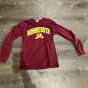 Gildan Maroon Long Sleeve Tee with Yellow Print